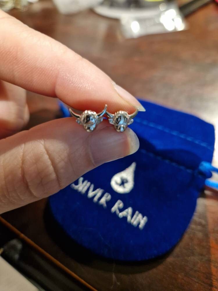 Highland Cow Stud Earrings in Sterling Silver, Cow Stud, Bull Earrings, Petite Earrings, Small Cow Stud, Scotland, Scottish