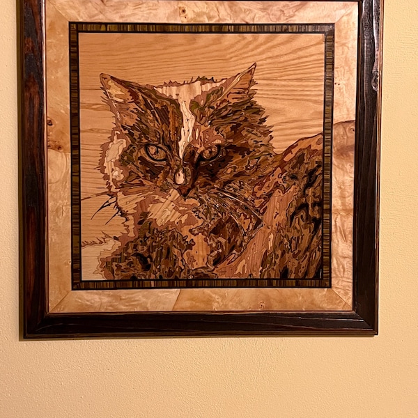 Wood Mosaic 23x17 Inlay FRAMED Zebra Wildlife Africa Wild Nature Eco ...