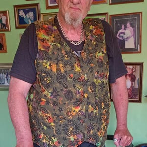 Celestial Sun Moon Stars Planets Fabric Patchwork Tie Dye Unisex Waistcoat Vest Suit Ceremonial Festival Ethnic Hippie Hippy Clothes Festive