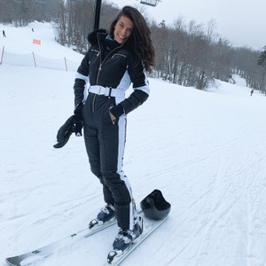 Women Ski jumpsuit black with white insert Ski overall bright | Etsy