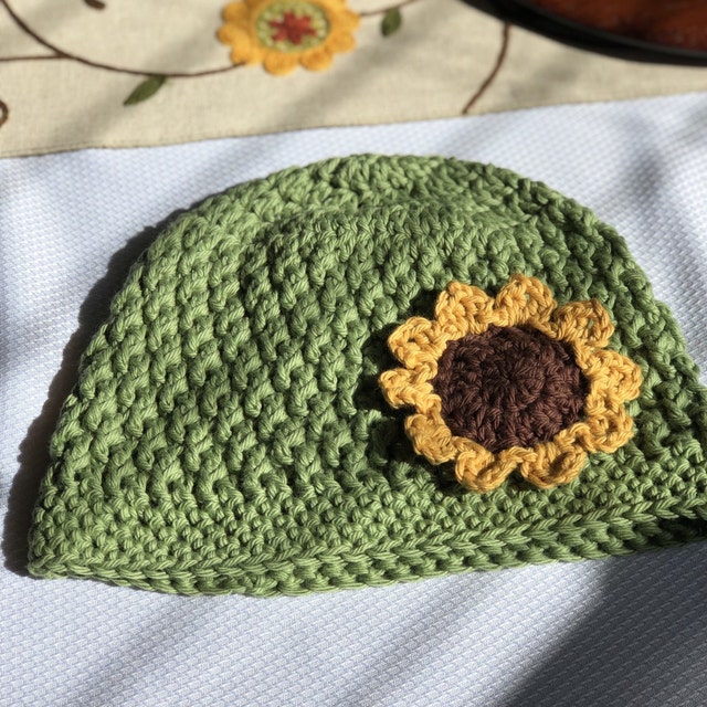 Crochet Sunflower Hat - Fall Hat - Cotton Hat - Beanie  display picture 3