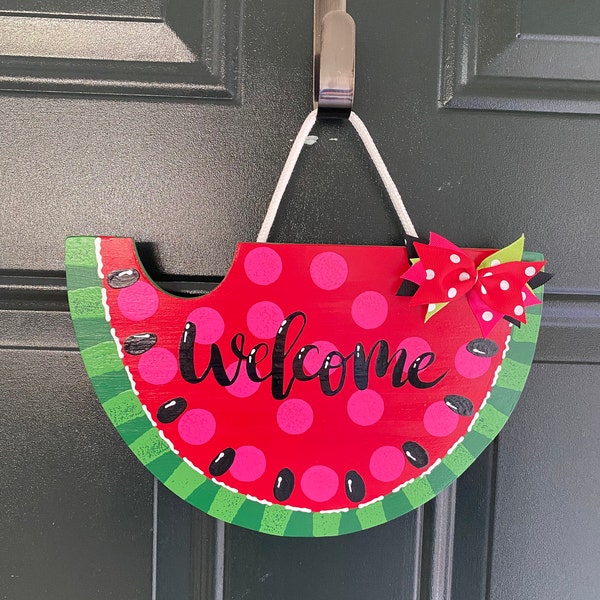 WELCOME Red Watermelon SIGN Wall Art Door Hanger Plaque Pool Backyard ...