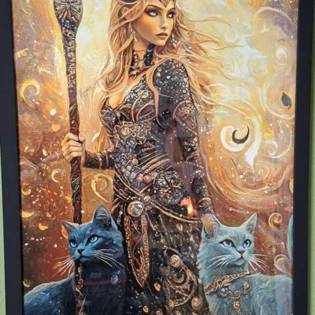 Freyja With Cats Goddess Art Print | Norse Mythology Wall Decor