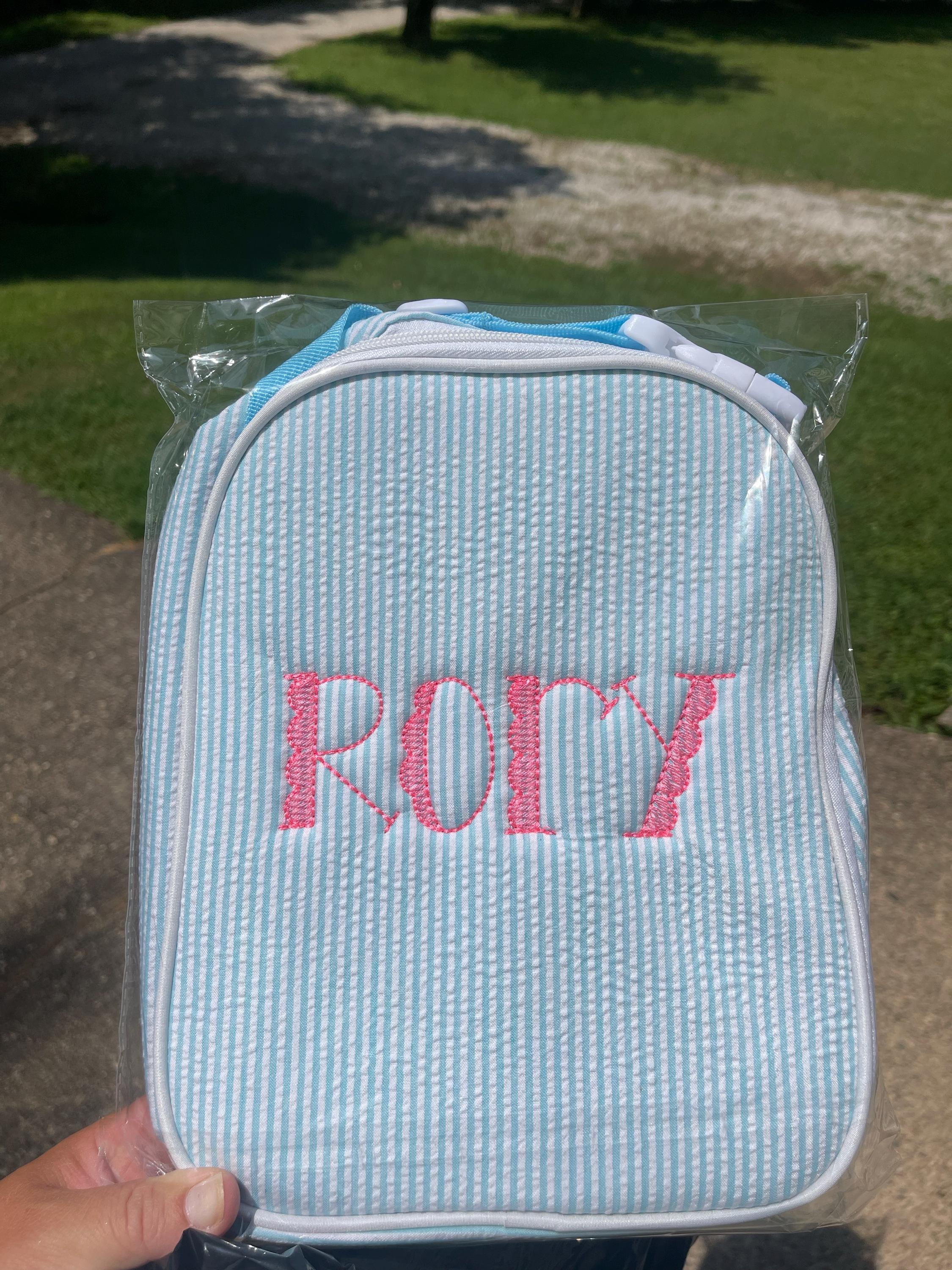 Monogrammed Seersucker lunch bag, Seersucker Lunch tote, Lunch bag, lunch bag with name, personalized lunch bag, monogrammed lunch box