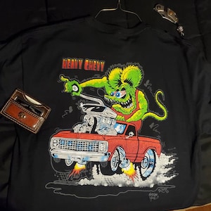 T-shirt Noir Rat Fink Heavy Chevy Ed Big Daddy Roth - Personnalisable - Gildan 5000 - Neuf