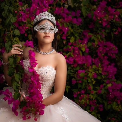 Pink Glitter Rhinestone Face Mask Cover - Adjustable Wedding Formal Wear (4CG TA4931)