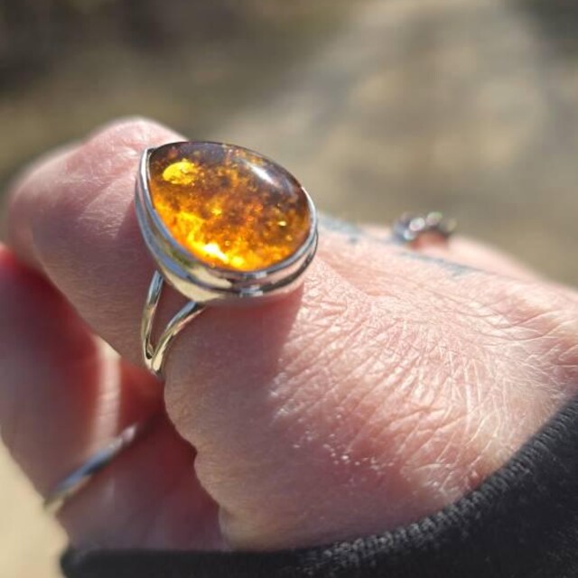 琥珀ジュエリー、バルト海産琥珀、925 スターリングシルバーリング