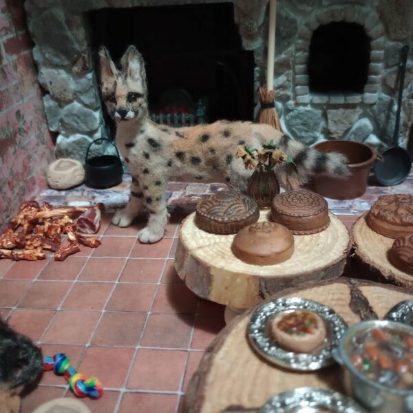 Chien Carlin miniature dollhouse 1/12 Ooak par l'artiste Marina Petlevay