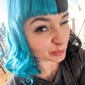 Black Teal Blue Wig Half Black Half Teal Blue Wig Teal Blue Etsy