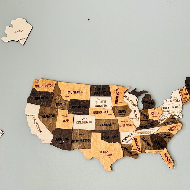 アメリカ合衆国地図型インテリア アメリカ旅行地図、押しピン地図、アメリカ合衆国木製地図、アパートの