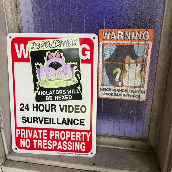 No Soliciting Witchy Cat Sign Window Cling Black Cat (violators Will Be ...