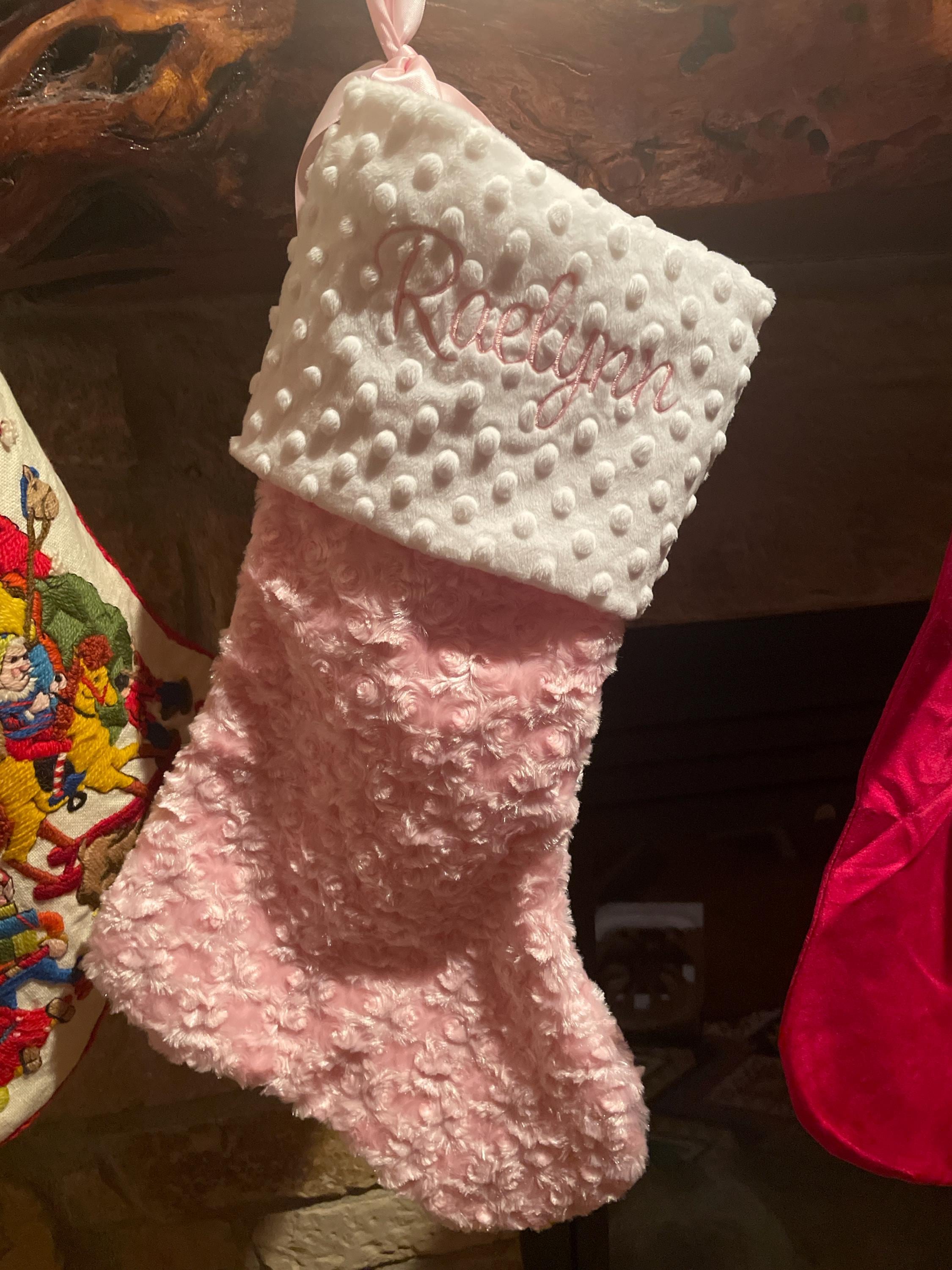 Personalized Christmas Stocking Baby's Girls First Christmas, Baby Pink Christmas stocking