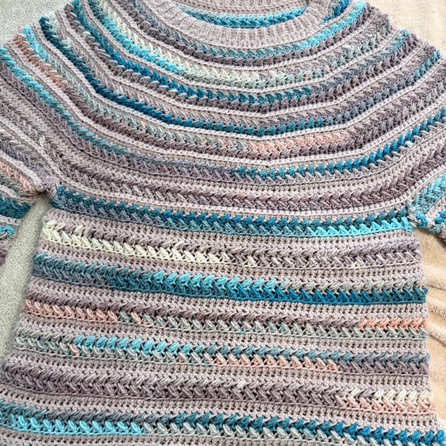 A customer's finished Wheat Stitch Yoke Sweater Crochet Pattern