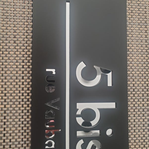 Customized Personalized House Number Plaque Modern Acrylic Laser Cut 3D Home Number Address Plaque With Street Name (Black Silver