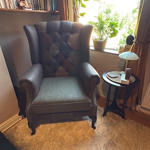 Harris Tweed Patchwork Chair With Head Rest Leather Patches - Etsy
