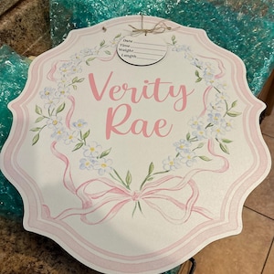 Floral Bow Printed Custom Personalized Name Sign | Hospital Door Hanger | Grandmillenal Announcement | Custom Baby Name Sign | Name Sign