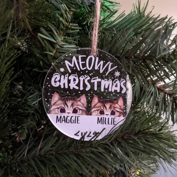 Custom Cat Ornament, Cat Christmas Ornament, Meowy & Bright, Cat Lover ...