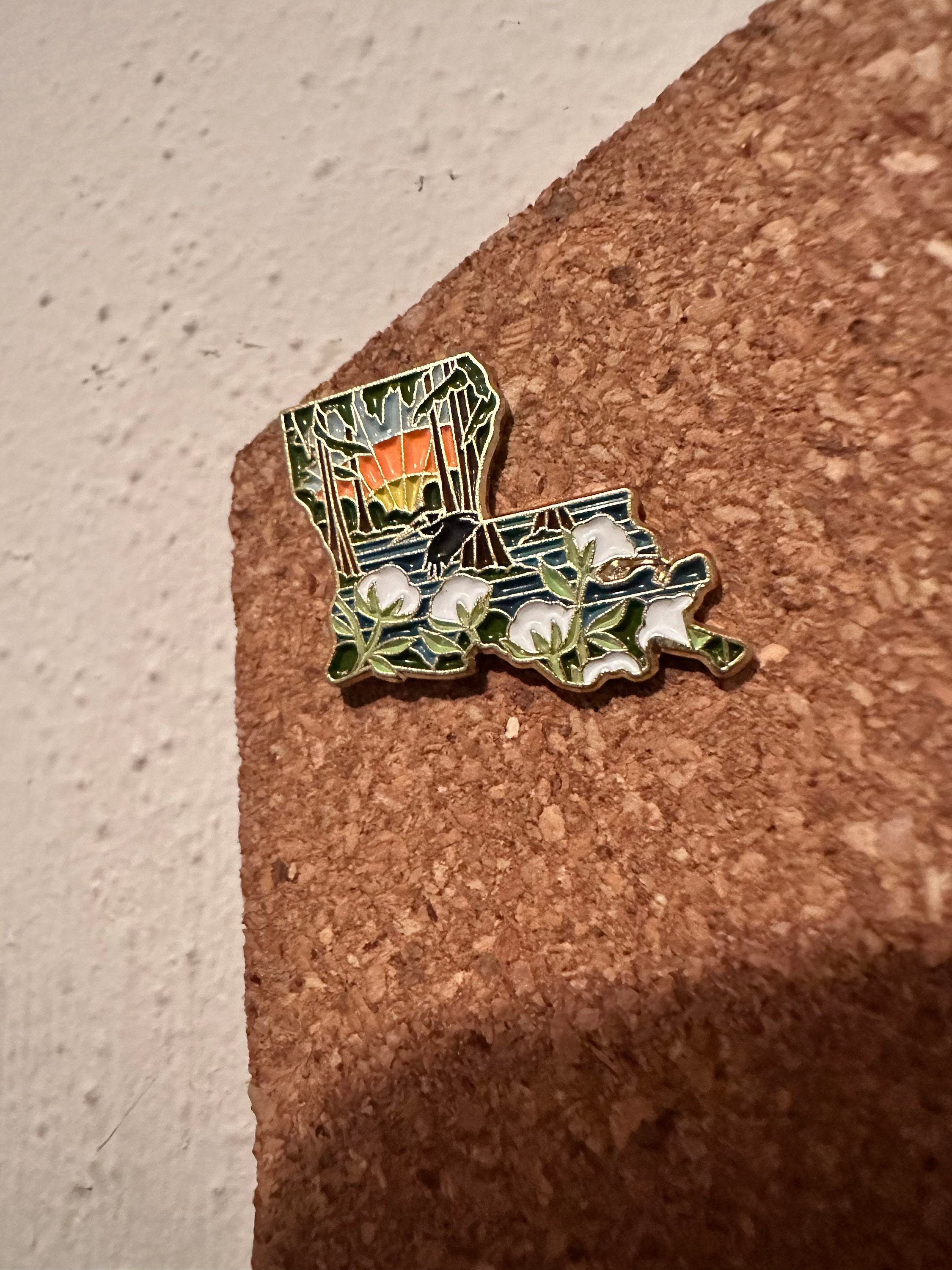 Louisiana Enamel Pin | Gold Soft Enamel Pin | Illustrated United States Pin | Butterfly Clasp | 1.25&quot;