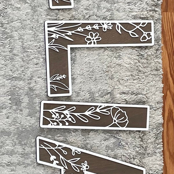 Wildflower Flowered Wall Decor Wood Nursery Letters Boho Name Sign ...