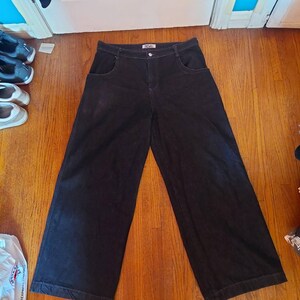 Men's Baggy Skateboard Jeans Y2K Wide Leg Hip Hop Rapper Streetwear Pants - Dark Wash, Size M