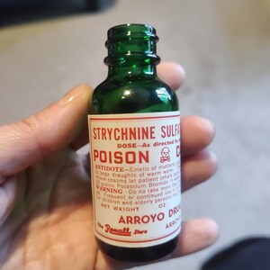 Vintage Strychnine Poison Label & Green Glass Bottle - Etsy