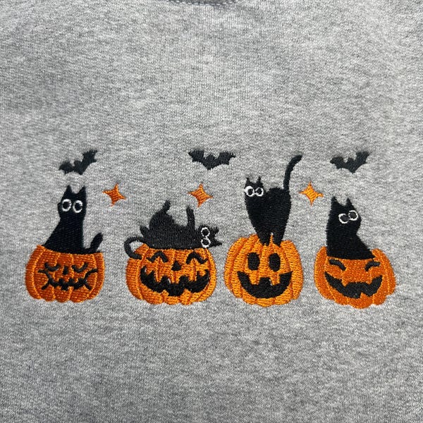 Black Cat and Pumpkin Design Embroidery Design 5 Sizes, Cute Halloween ...