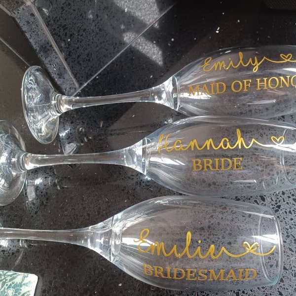 Wedding Champagne Flutes Personalised , Bridesmaid, Maid of Honor, Prom 2025, Keepsake Gift