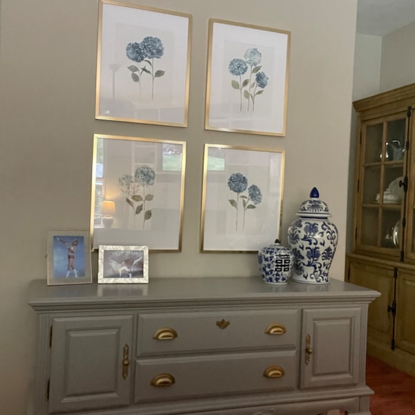 Hydrangea Flower Set 4 Print Wall Art, Blue Botanical Art Print ...