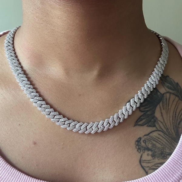 Iced Prong Cuban Chain Necklace: CZ Diamond, White/yellow Gold - Etsy