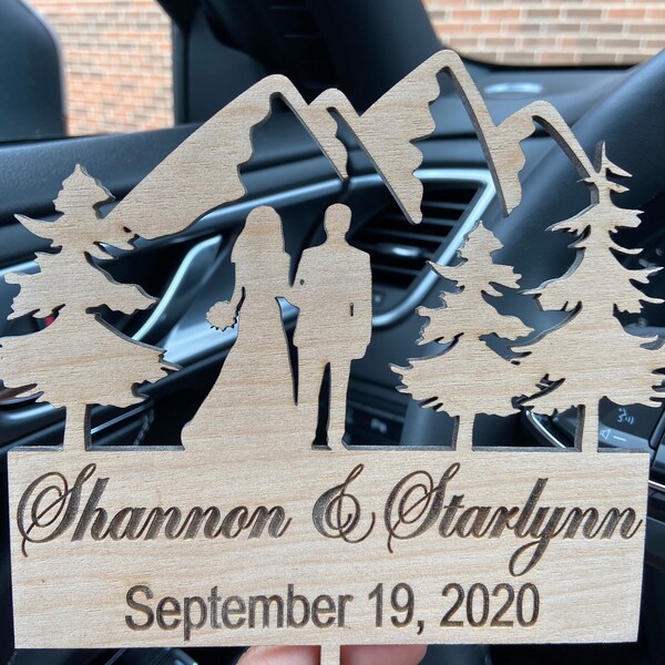PERSONALIZED BRIDE GROOM Couple Mountain Wood Wedding Cake Topper ...