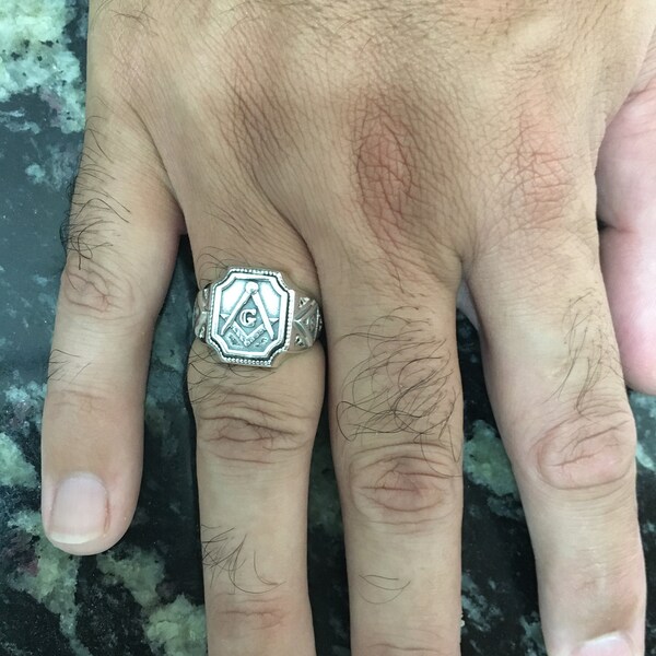 Anello Con Sigillo Simbolo Massonico Argento Sterling - Foto 11