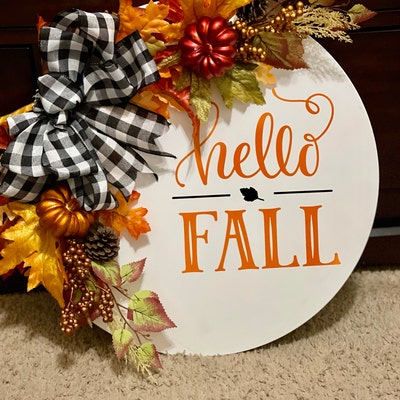 Hello Fall SVG Autumn Farmhouse Round Sign SVG Welcome SVG - Etsy