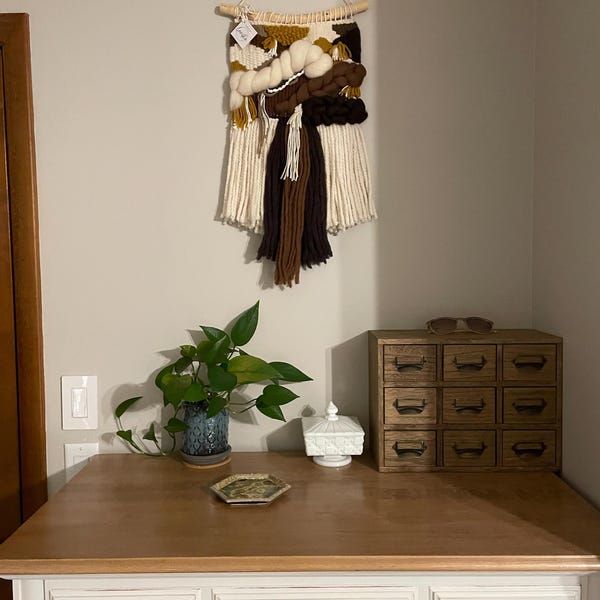 View of Woven Tapestry for Eclectic Interior, Textured Wall Art as Ideal Yoga Teacher Gift, Gender ...