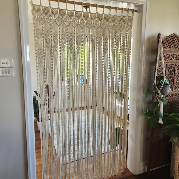 Boho Macrame Door Curtain - 79"L X 35"W Handmade Cotton Window Hanging, Room Divider, Wedding Backdrop, Bohemian Wall Decor - View #12