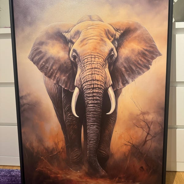 Manuel's Elephant Canvas Print - Large Framed Wall Art | Abstract African Elephant Decor canvas print in their home — Antarmada