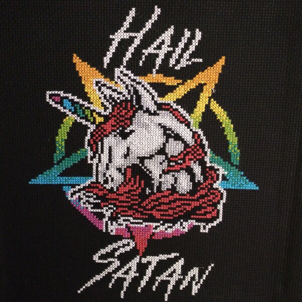 Counted Cross Stitch Pattern: Hail Satan, Rainbow Unicorn, Pentagram ...