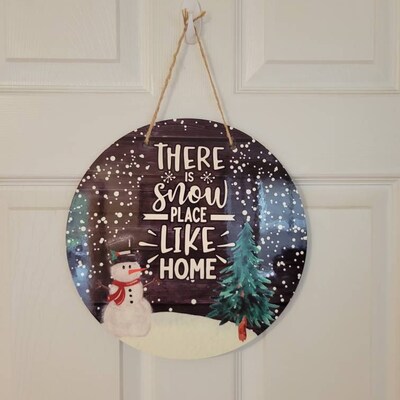 Round Door Hanger Christmas Snow Place Like Home Winter Snowman Dollar ...