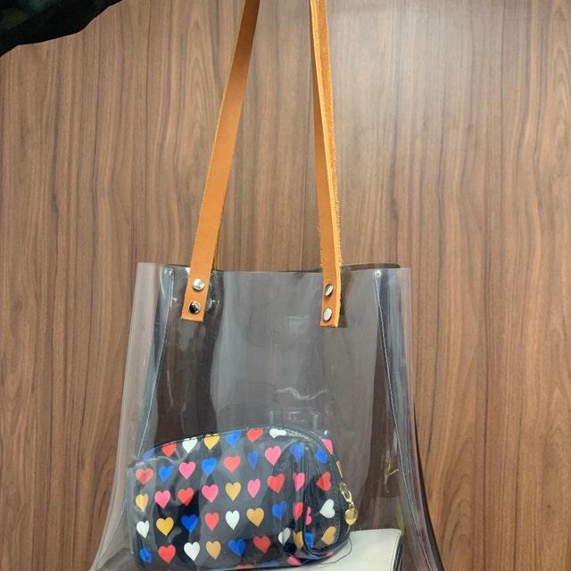 Transparent Tote Bag, Clear & Smoked Vinyl Shopper, Leather Transparent Tote Bag, Clear & Smoked Vinyl Shopper, Leather