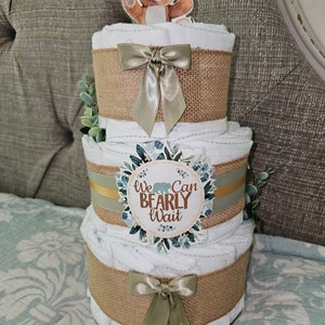 Teddy Bear Diaper Cake With a We Can Bearly Wait Theme for a Cute Baby ...