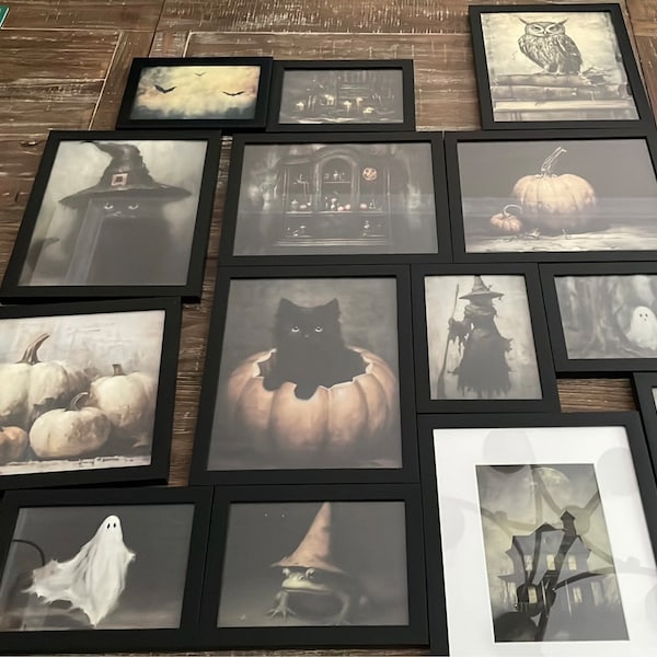 Vintage Halloween Gallery Wall Set, Halloween Art Prints, Digital Wall ...