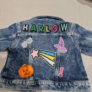 Personalised Custom Denim Jacket Kids Unisex Patch Ruffle Frill Back ...