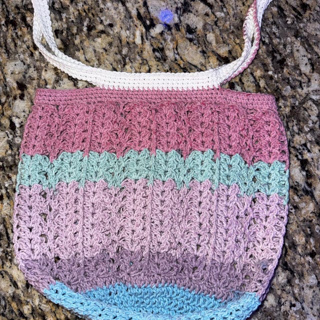 A customer's finished Willow Mesh Market Bag Crochet Pattern + Video Tutorial