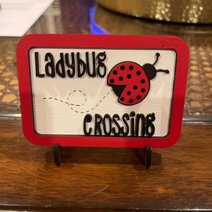 Ladybug Crossing Tiered Tray Sign, Mini Spring Decor, Small Wooden ...