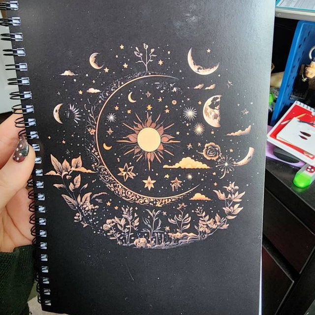 Magical Moon Spiral Notebook, Witchcore Gift, Dark Mystic Moon