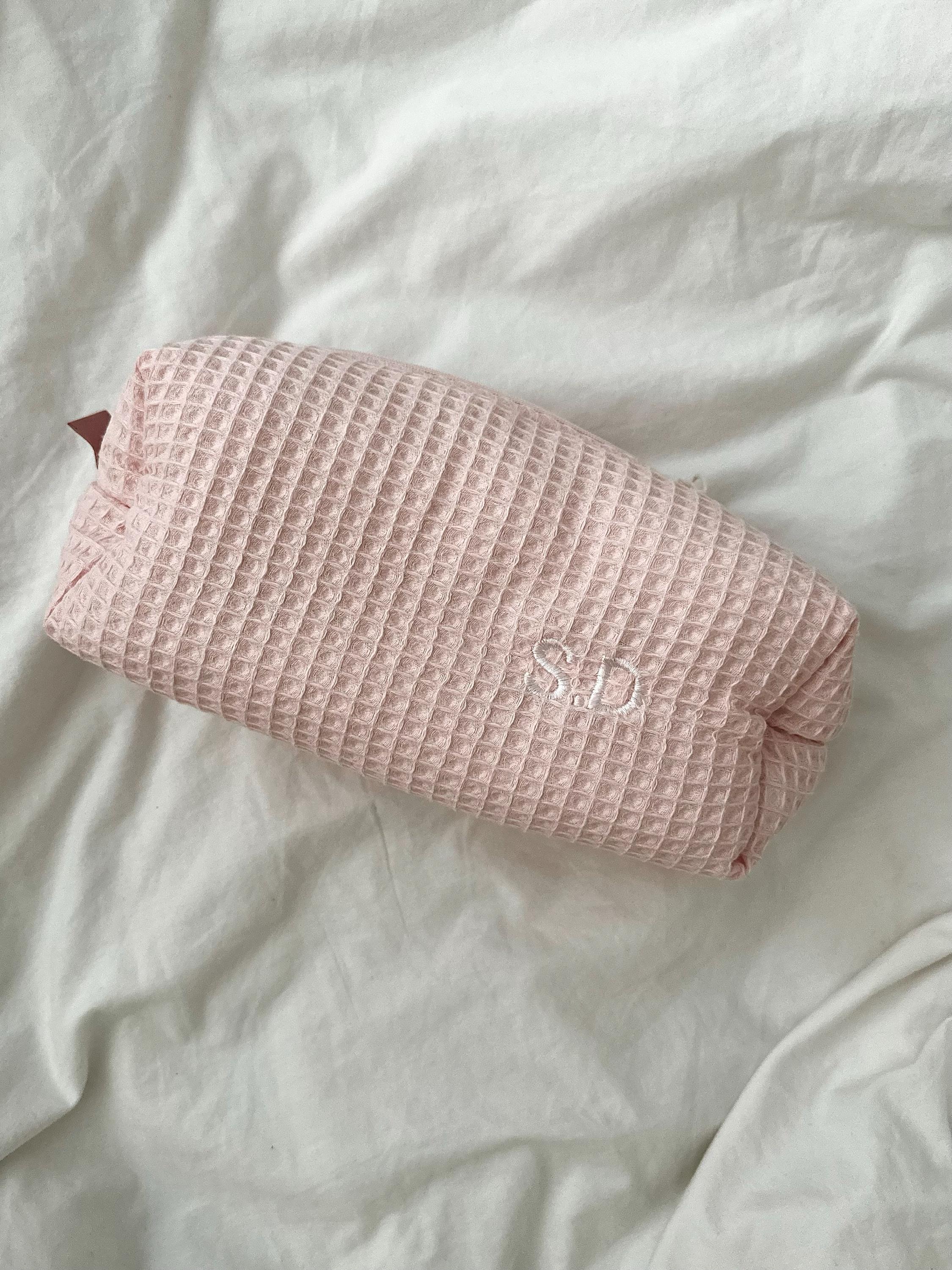 Personalised cosmetic/makeup bag in waffle fabric, skincare bag, bridal gift, bridesmaid bags, makeup bag, gifts for her