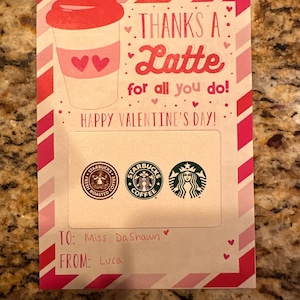 Thanks A Latte Valentines Day Gift Card Holder, Printable Valentine's ...