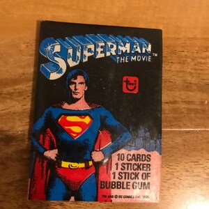 Superman the Movie 1st Series Vintage Wax Pack. 10 Cards and 1
