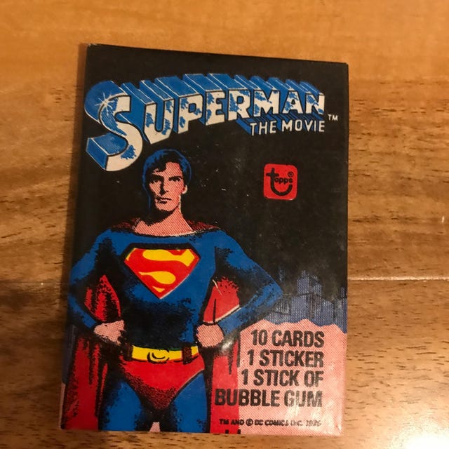 Superman the Movie 1st Series Vintage Wax Pack. 10 Cards and 1