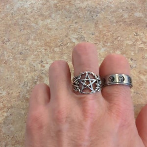 Butterfly Pentagram Ring - Sterling Silver, Wicca Pagan Pentacle Design, Sizes 4-15, Nickel-Free