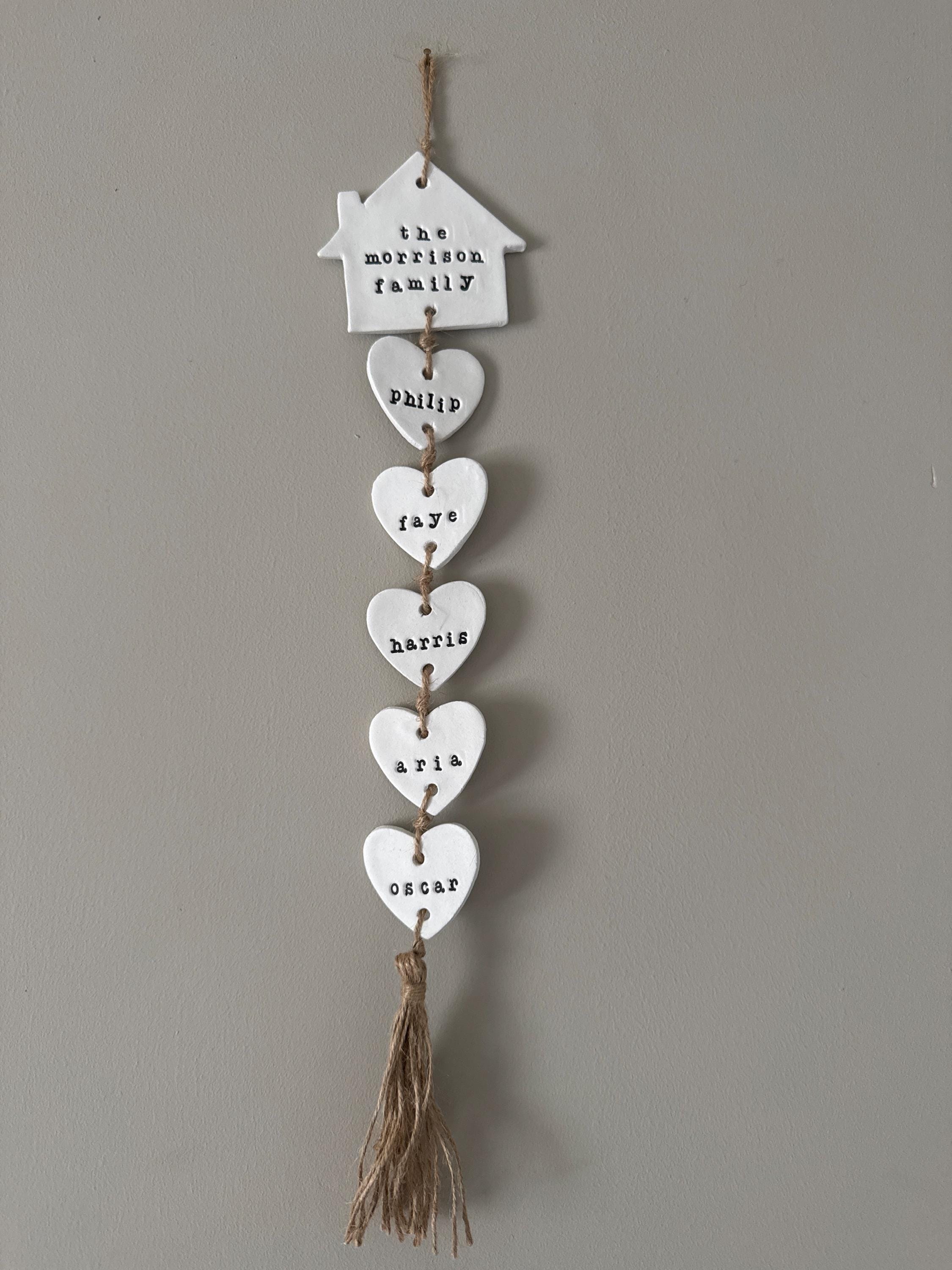 Our Family Clay Wall Hanging, Family Wall Hanger, Our Family Tree Hearts, Housewarming Gift Personalised Sign, Clay Gift, Hanging Hearts